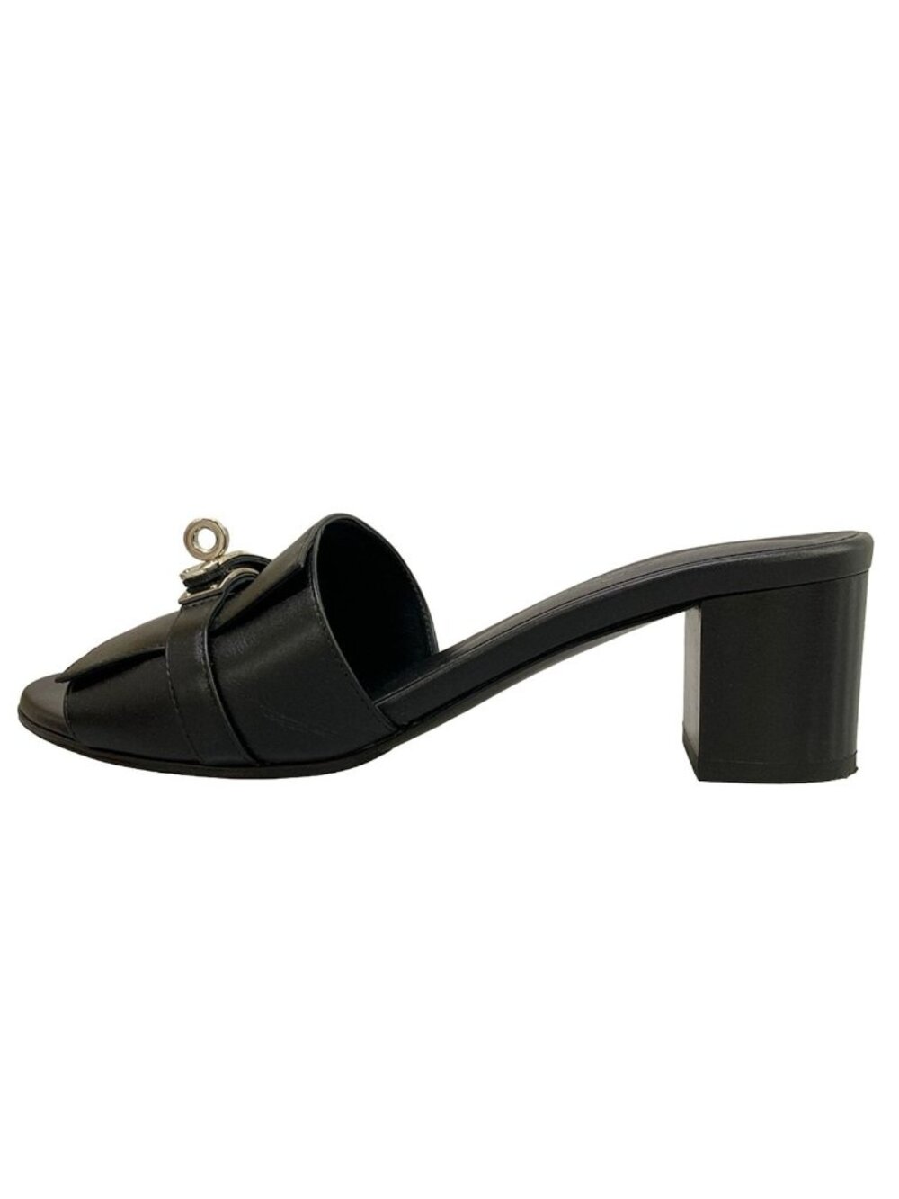 Hermes Sandals Black Kelly Silver Leather